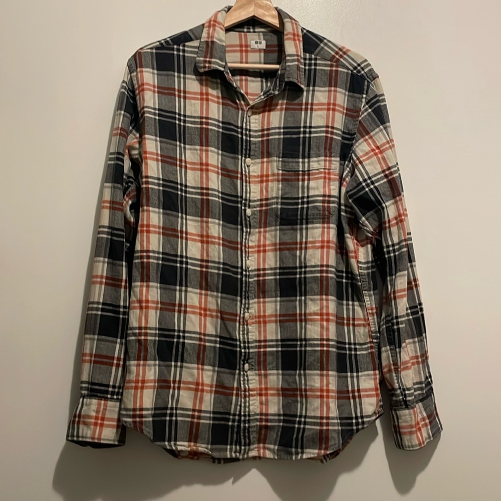 Uniqlo Plaid Shirt - Cream/Navy/Red - Large